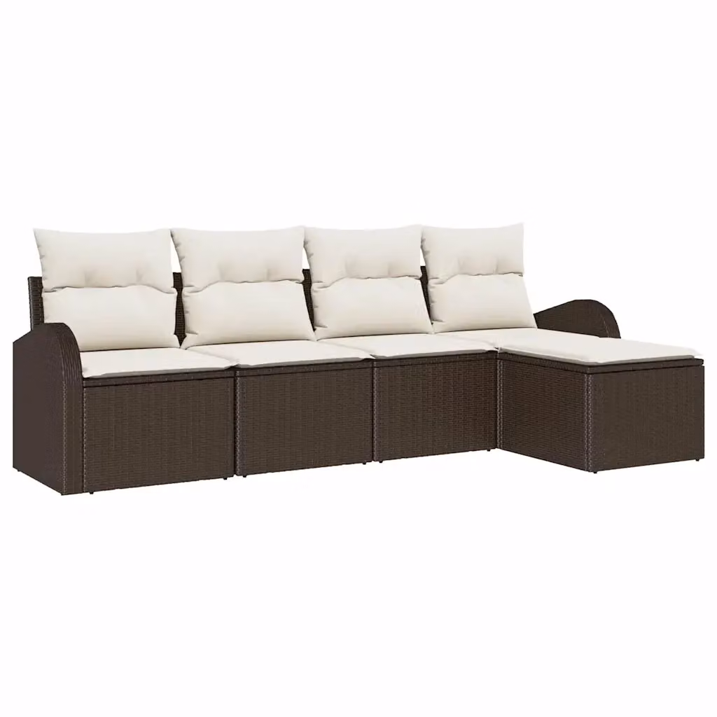 Set di divani da giardino vidaXL a forma di L composto da 5 pezzi in rattan con cuscini inclusi, colore marrone e bianco – 2