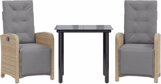 Set da Bistr¨° 3 pz | Set Salotto da Giardino con Cuscini Beige in Polyrattan