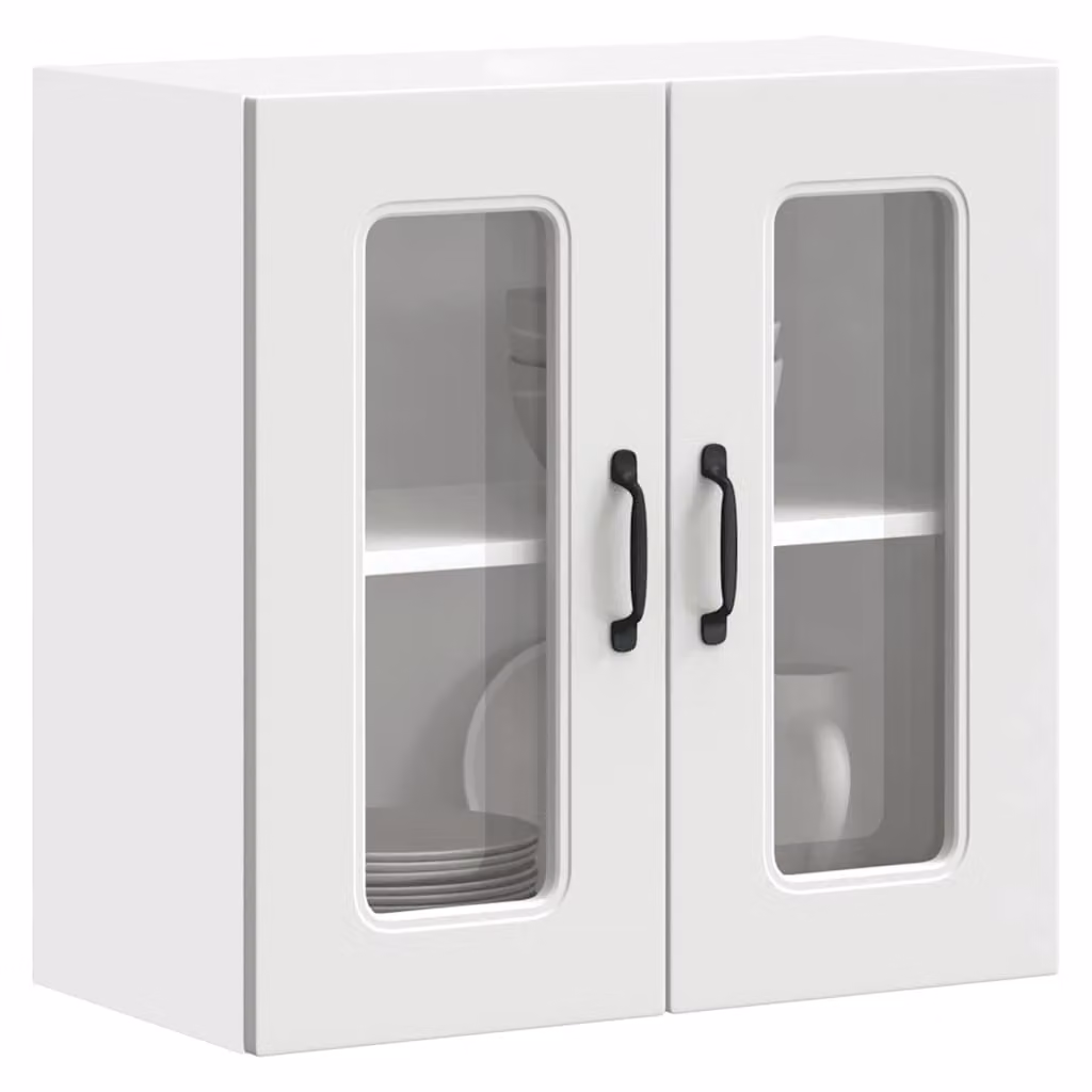 Pensile da cucina moderno vidaXL Kalmar bianco con ante in vetro e ripiani interni L 60 cm, H 31 cm, P 60 cm