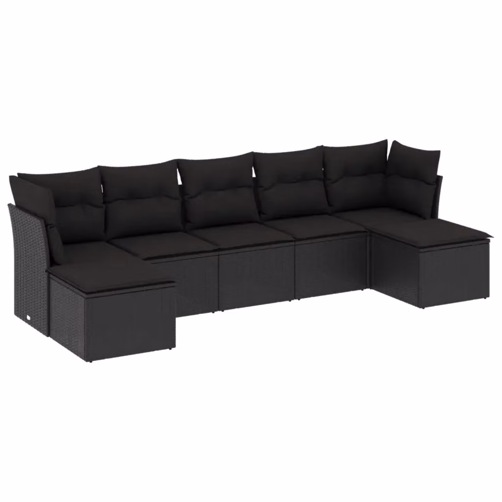 vidaXL Set Divani da Giardino a L con Cuscini 7pz Nero Polyrattan e Struttura in Metallo – 2
