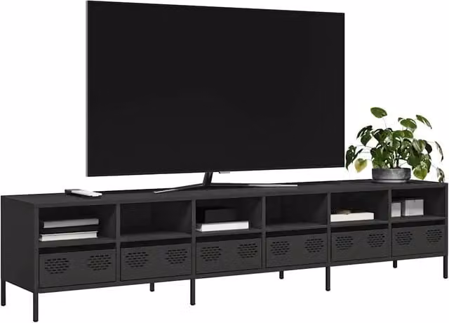 Mobile TV-Credenza per TV-Console TV Nero 202x39x43,5 cm in Acciaio Laminato a Freddo 781202