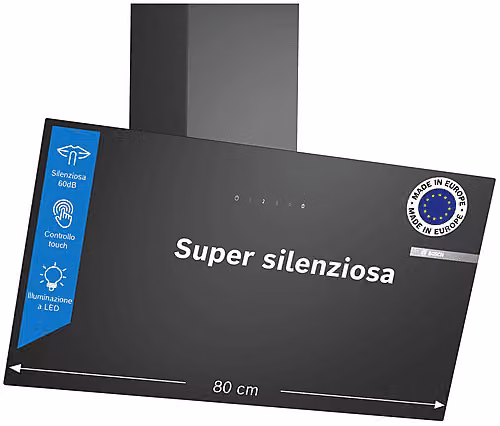 Cappa a muro inclinata Bosch DWK85DK60 Serie 2 colore Nero, aspirazione 430 m³/h, Classe A, 60 dB, con display LED e tecnologia a ricircolo