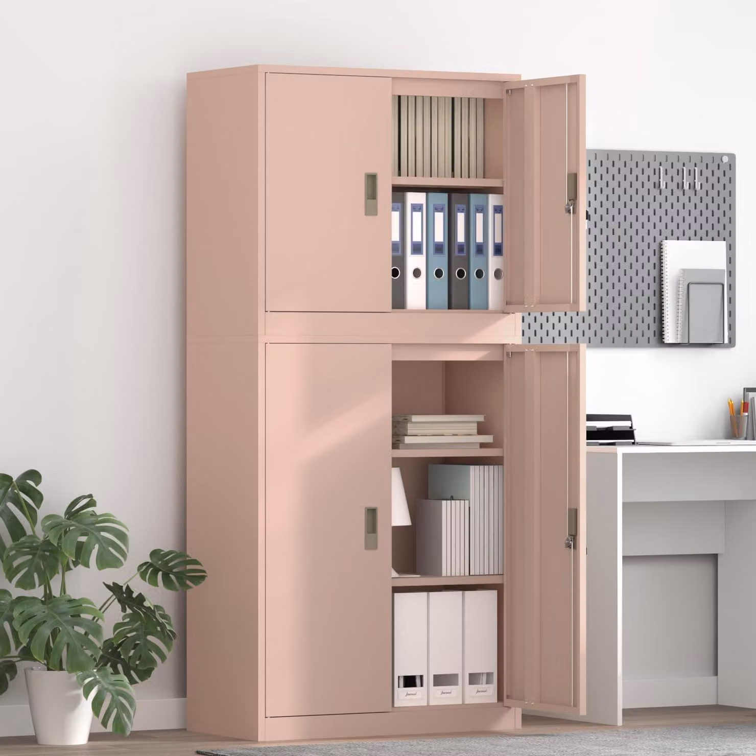 Set di 2 armadi vidaXL in metallo rosa con ante a battente e serratura, L/P/H: 80 x 40 x 175 cm