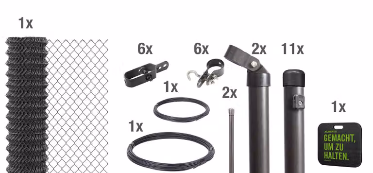 Recinzione in rete metallica Alberts 630980, set completo da fissare nel cemento con supporti a ginocchio, color antracite metallizzato, altezza 175 cm, lunghezza 25 m