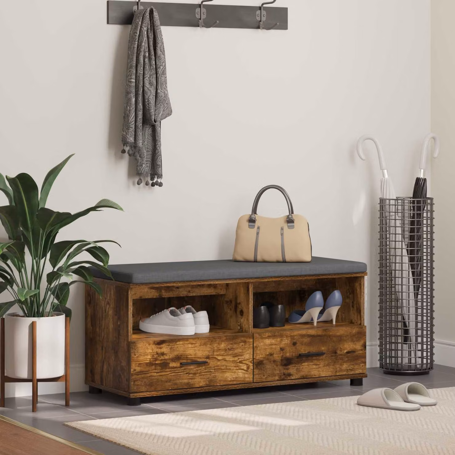 Panca per ingresso con porta scarpe vidaXL in legno rovere marrone L: 100 cm, P: 38 cm, H: 46 cm