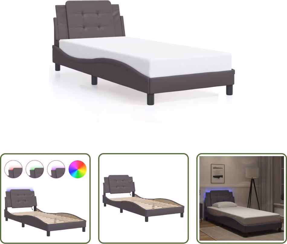 The Living Store Giroletto con LED grigio 80x200 cm in ecopelle
