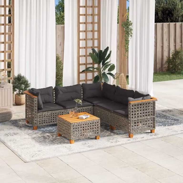 Maison Exclusive - Set da giardino 6 pezzi con cuscini Grigio Poly Rattan