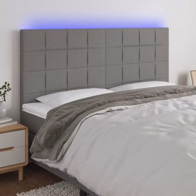 Testiera con LED Design Mania in tessuto grigio con porta USB e luce di lettura L: 200 cm, P: 5 cm, H: 118/128 cm – 1