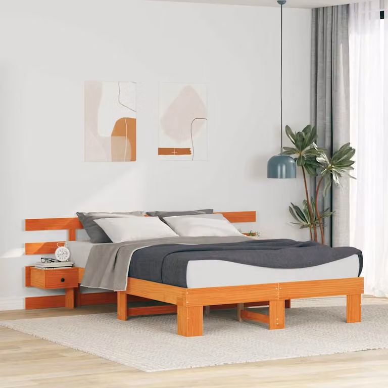 Struttura del letto moderna in pino massello marrone vidaXL L 150 x P 200 cm
