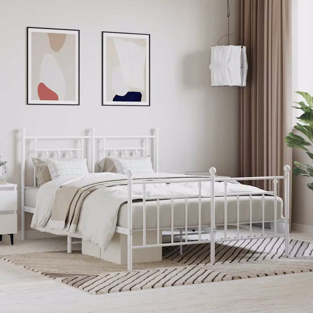 vidaXL Giroletto con Testiera e Pediera in Metallo Bianco L/P: 140 x 200 cm