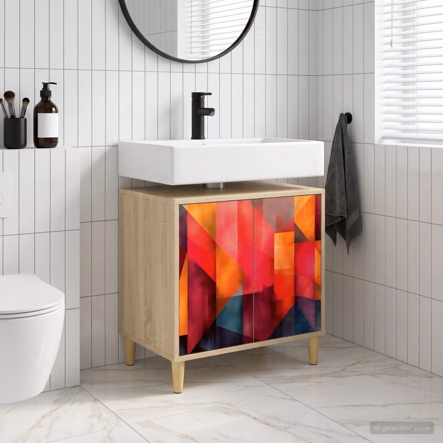 Mobile da bagno moderno vidaXL HEESCH in legno color marrone e multicolore L/P/H: 60 x 40 x 60 cm