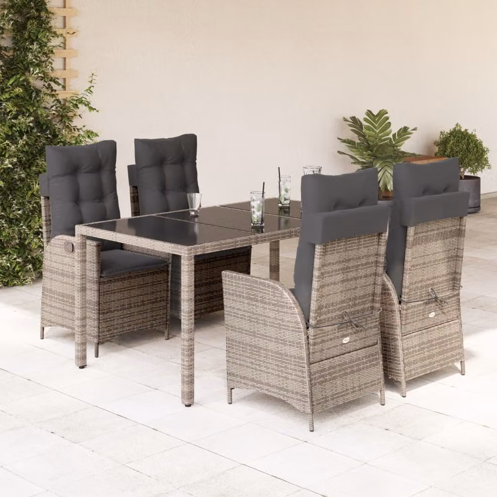 vidaXL Set da Pranzo da Giardino 5 pz in Polyrattan e Vetro Grigio