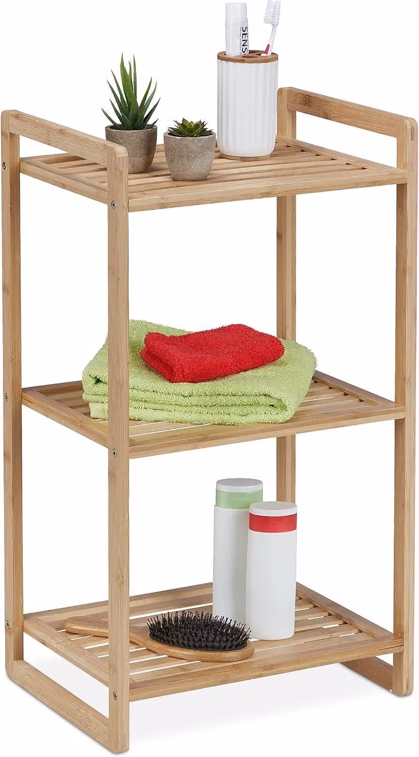 Mensole in bambù - 70 x 40 x 30 cm - Scaffale da bagno autoportante con 3 ripiani - Scaffale per la cucina - Salotto - Libreria - Colore naturale
