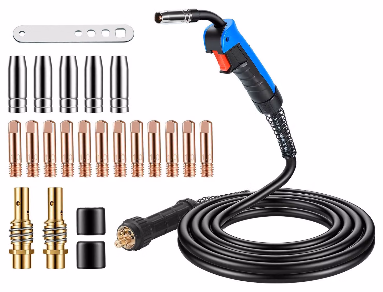 Kit di tubi per gas di protezione, torcia per saldatura MIG/MAG da 4 metri con set di 22 componenti di ricambio, connettori in rame puro e impugnatura ergonomica