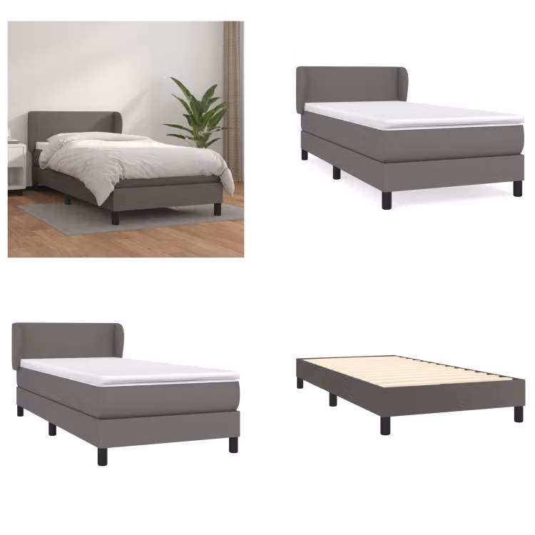 vidaXL Letto a molle con materasso grigio 90x200 cm in Pelle finta - Letto a molle - Boxspringbetten - Bett - Schlafzimmermöbel