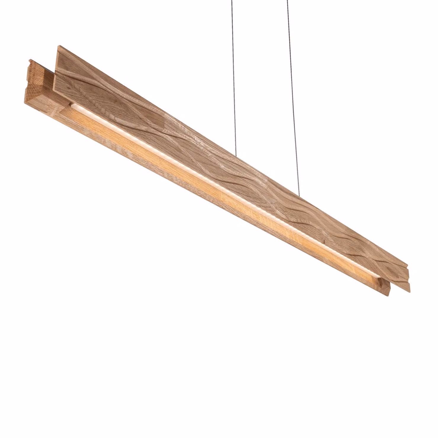 Elobra Lampada LED a sospensione Atacama, rovere/nero, legno, lunghezza 116 cm dimmerabile, Legno chiaro, Soggiorno / Sala da pranzo, Legno, Moderno