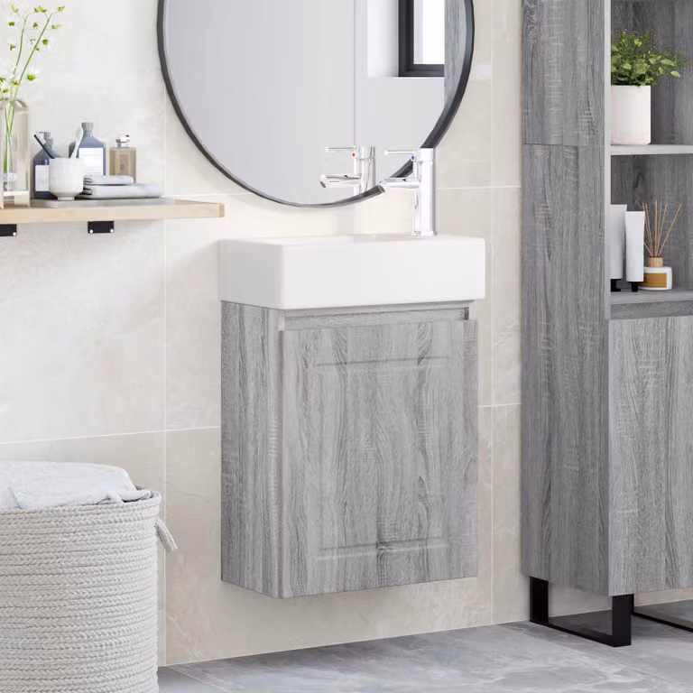 Mobile bagno con rubinetto vidaXL in stile moderno, colore grigio Sonoma, L: 45,5 cm, P: 22,5 cm, H: 84 cm