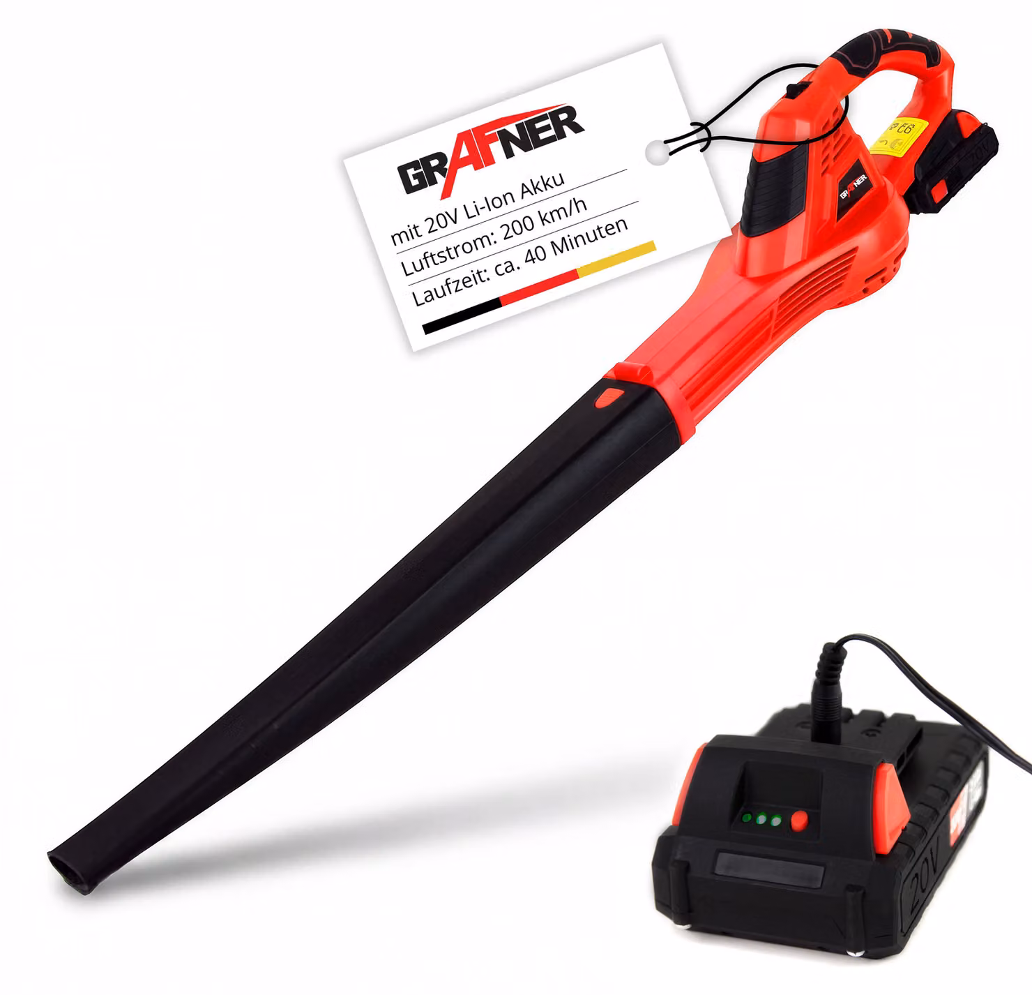 Grafner® AKKU soffiatore di foglie Soffiatore di foglie 20V / 2 Ah Li-Ion