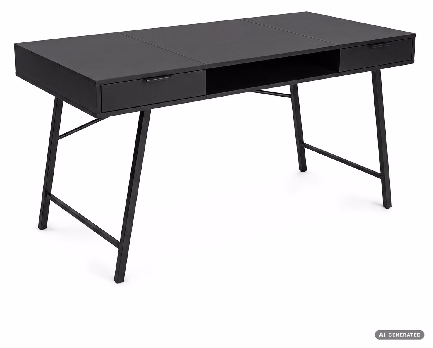 Scrivania industriale per computer Nera ARDEN 120 cm 2 cassetti 1 ripiano gambe nere