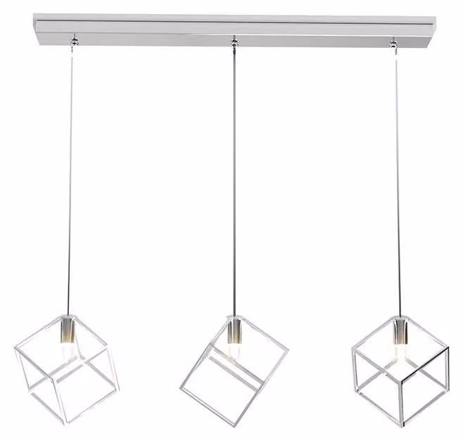 Sospensione Moderna Rettangolare Frame Metallo Cromo 3 Luci G9