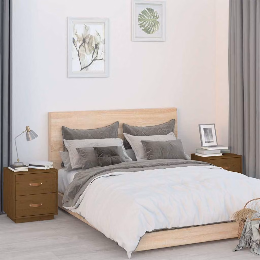 Set di 2 comodini vidaXL in legno massello di pino color marrone, stile rustico, L 40 cm x P 34 cm x H 45 cm – 1
