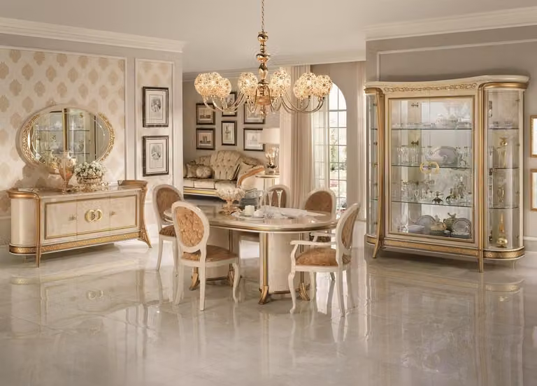 Esszimmer Set Garnitur Vitrine Tisch 6x Stuhl Kommode Spiegel Barock 10tlg.
