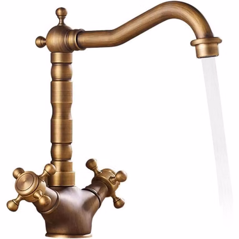 Rubinetto per lavello da cucina, design vintage, girevole a 360°, completo di tubi