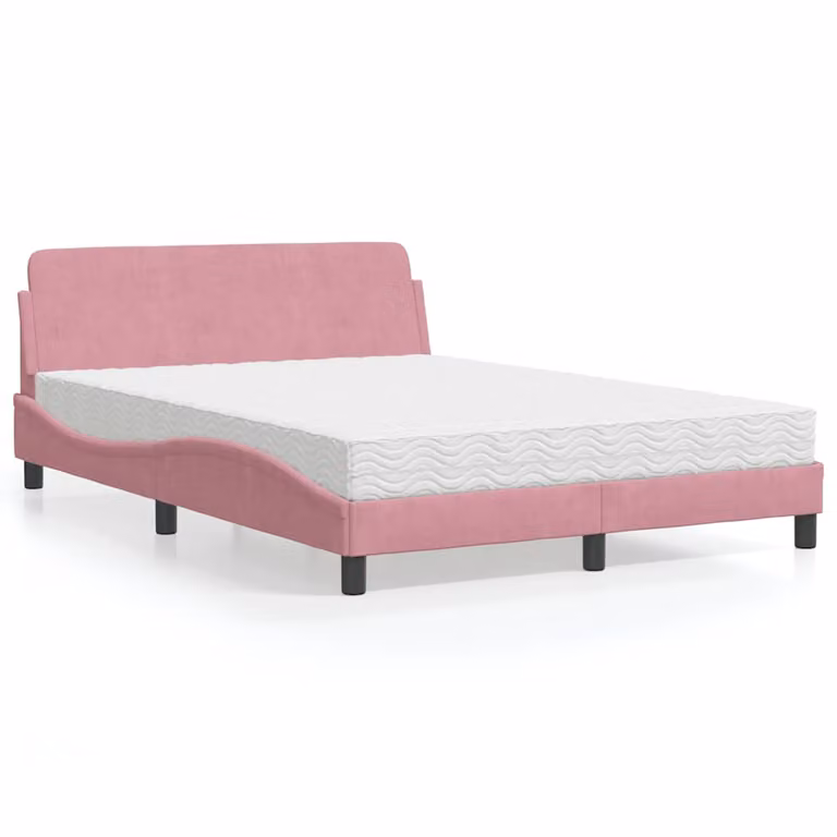 Letto con Materasso Dover vidaXL in Velluto Rosa, L/P: 140 x 200 cm