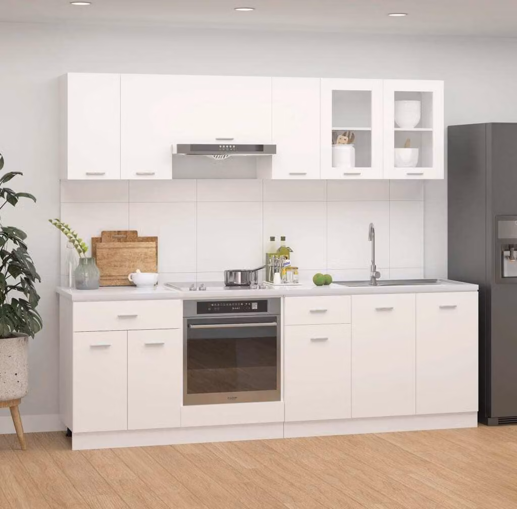 The Living Store Mobile da cucina 8 pezzi in legno bianco