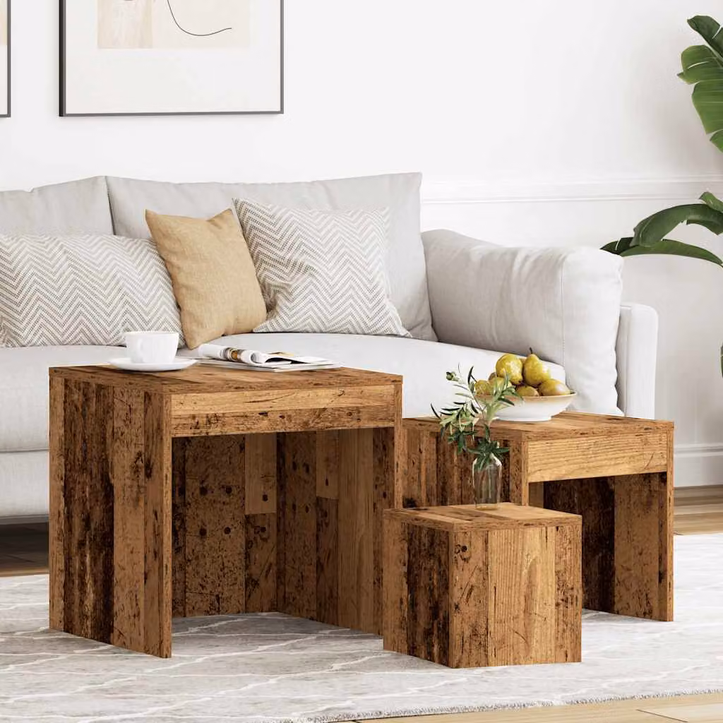 Set di 3 tavolini impilabili vidaXL in legno marrone per soggiorno e camera da letto