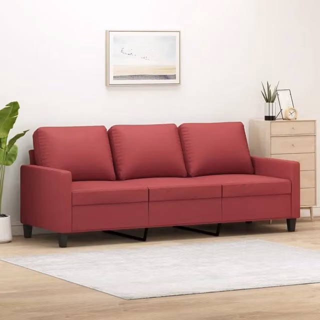 Divano a 3 Posti-Sofa 3 Posti Rosso Vino 180 cm in Similpelle 362771