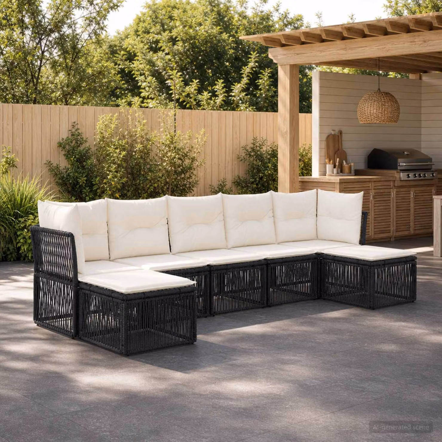 Set Divano da Giardino vidaXL 7 pz Nero in Polyrattan con Cuscini e Struttura in Acciaio