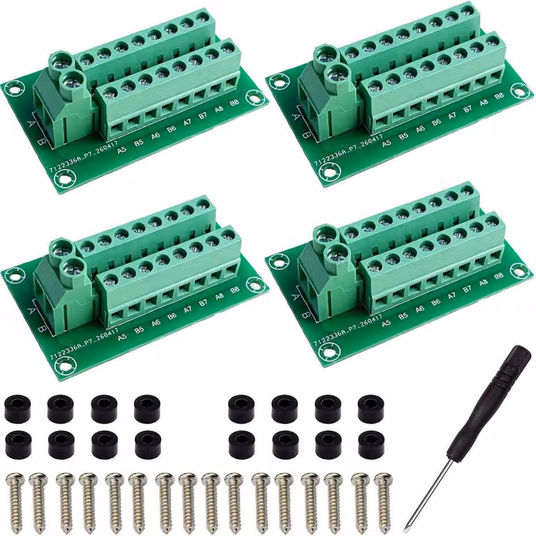 Pannello di distribuzione dell'energia con 2 barre di connessione a 8 poli, per corrente alternata/continua, 300 V, 10 A, cavi AWG 16-24