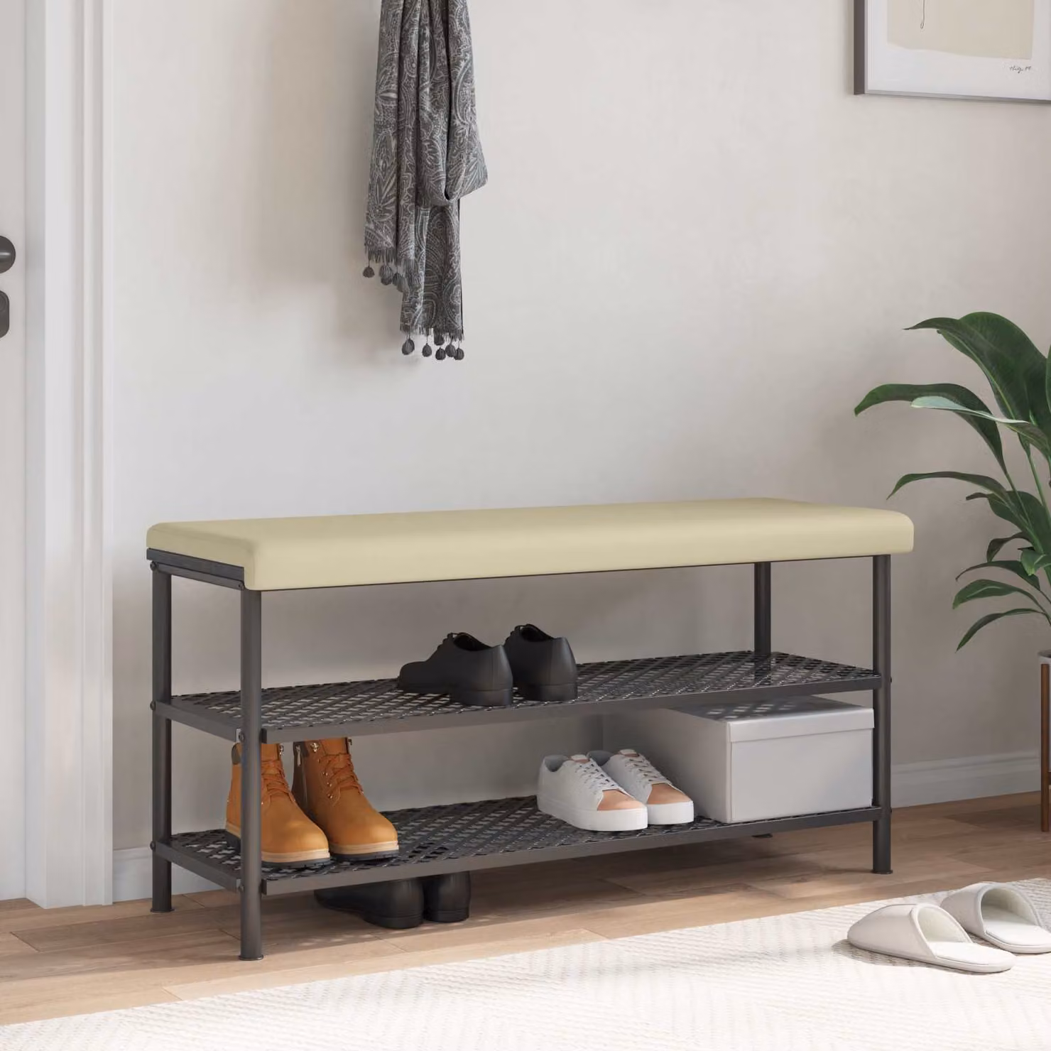 Cuscino per panchina vidaXL in similpelle beige con base antiscivolo, L: 110 cm, P: 35 cm, H: 3,5 cm