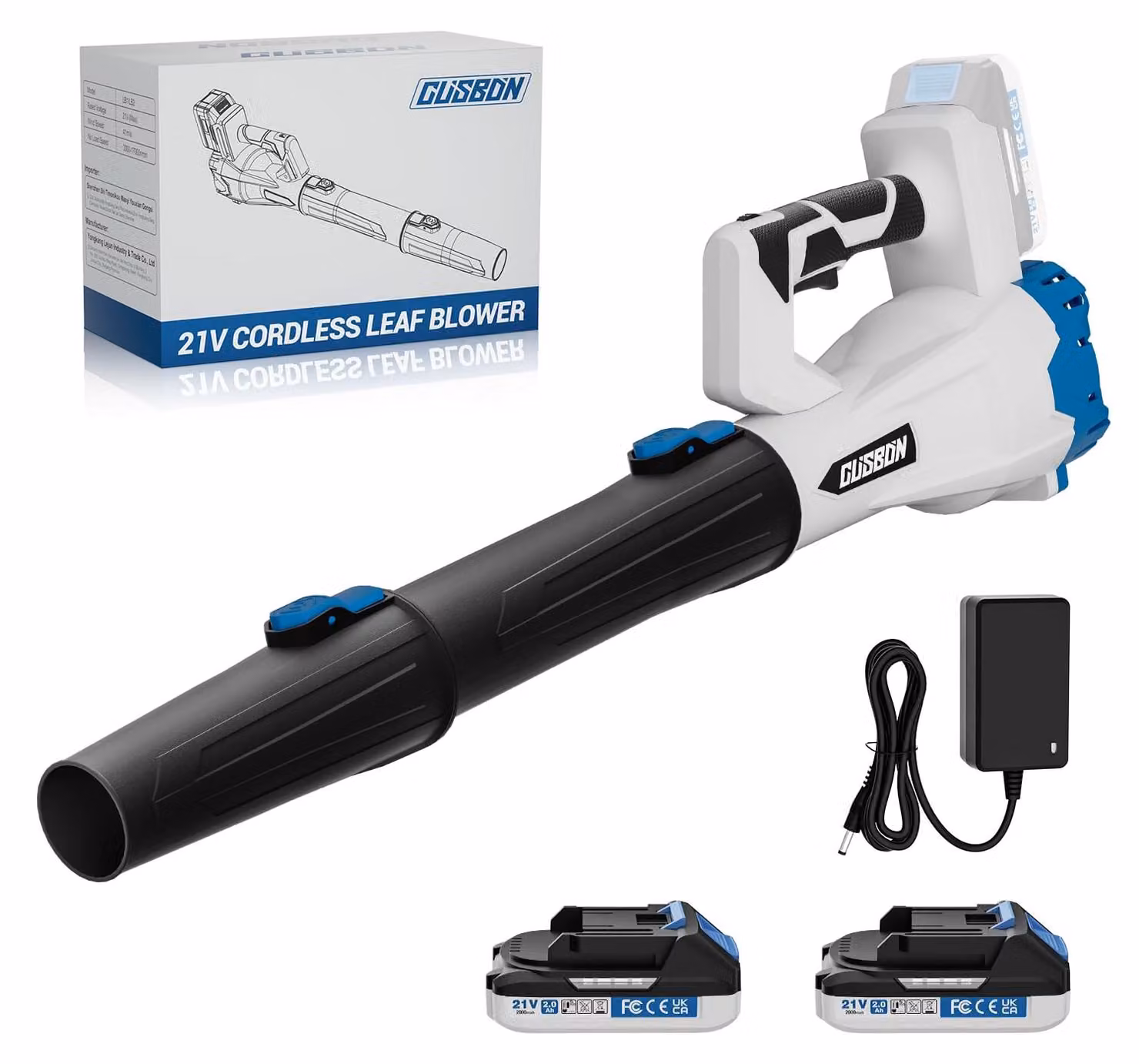 Soffiatore a batteria - 2 batterie incluse - Portata d'aria di 680 CFM - Colore blu - Soffiatore da giardino leggero
