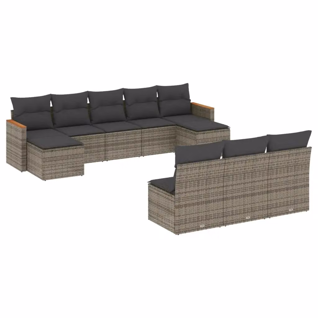 Set Divano da Giardino vidaXL 10 pz con Cuscini Grigio in Polyrattan e Acciaio – 2