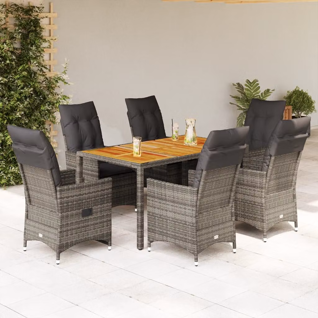 vidaXL Set da Pranzo da Giardino 7 pz in Polyrattan e Legno di Acacia Grigio – 1