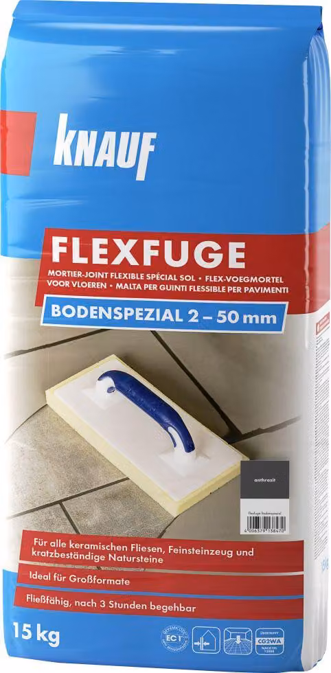 Knauf Malta per giunti Flexfuge Bodenspezial 2 - 50 mm antracite 15 kg