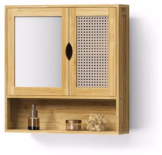 Mobile a specchio per il bagno Livinity Mincio Bambù 56 x 58 cm con 2 ante, Model 62500