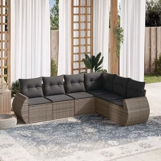 Set Divano da Giardino 6 pz con Cuscini Grigio in Polyrattan 3221409