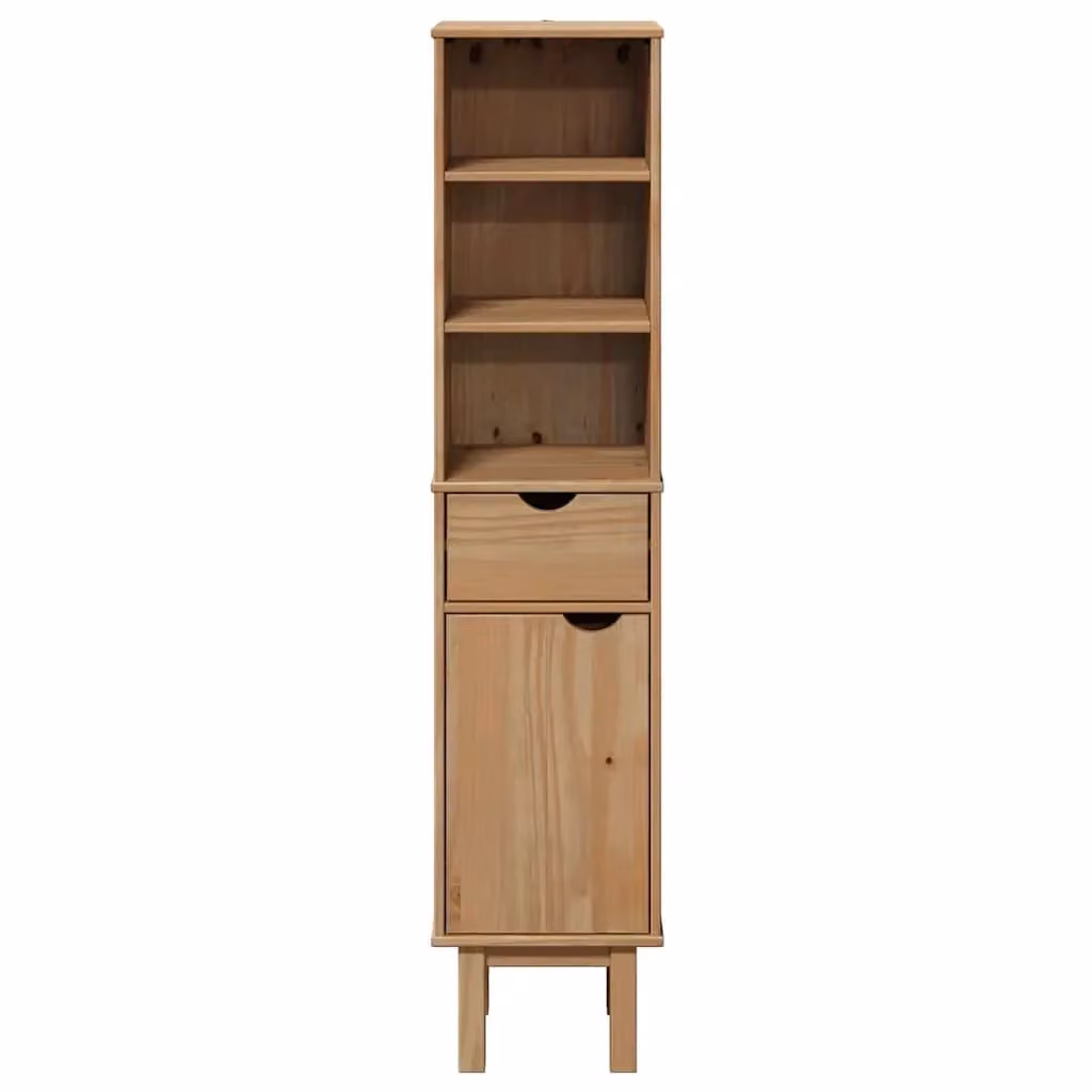Mobiletto da bagno rustico in legno di pino cerato color beige e marrone con ante a cerniera e ripiani interni, L/P/H: 35 x 30 x 159 cm – 2