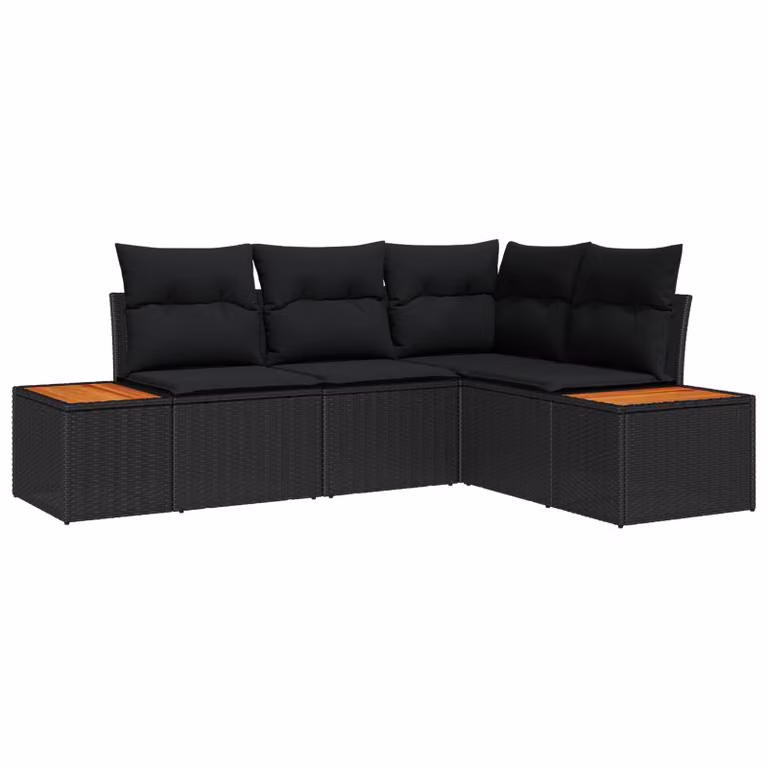 Set Divano da Giardino a L vidaXL in Rattan Nero con Cuscini e Tavolino da Esterno