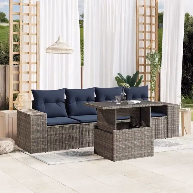 Set Divani da Giardino 5 pz con Cuscini Grigio in Polyrattan 3268991