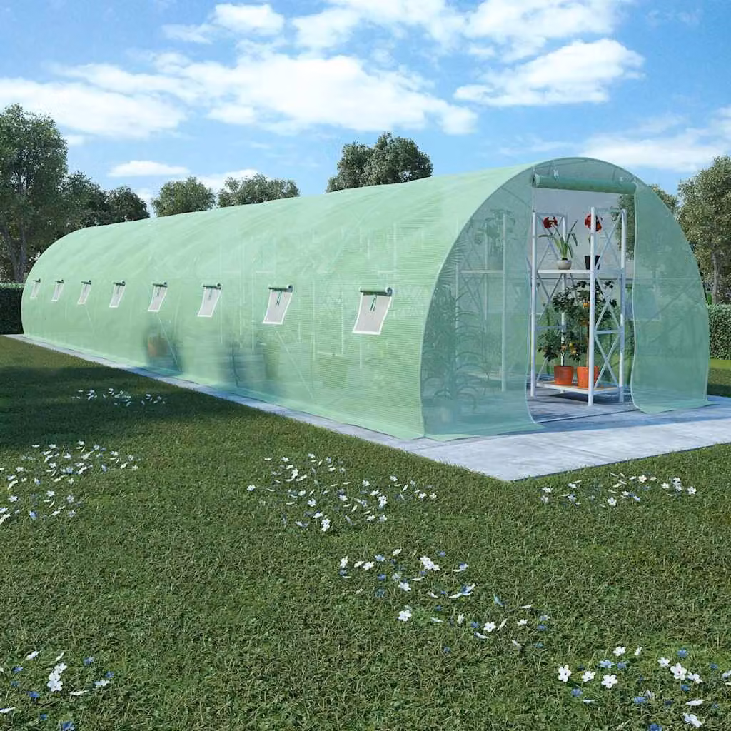 Serra vidaXL verde con finestre in plastica e struttura in acciaio zincato, 36 m², L: 1200 cm, P: 300 cm, H: 200 cm – 1
