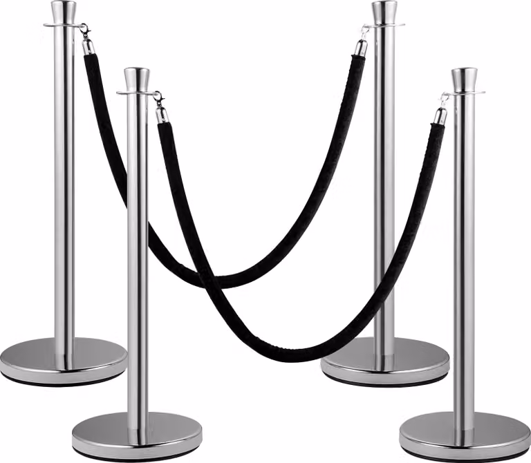 Pali di sbarramento SucceBuy, set di 2, corda di velluto nero da 1,5 m, pali di sbarramento argentati con robusta base in cemento e metallo, installazione Easy Connect