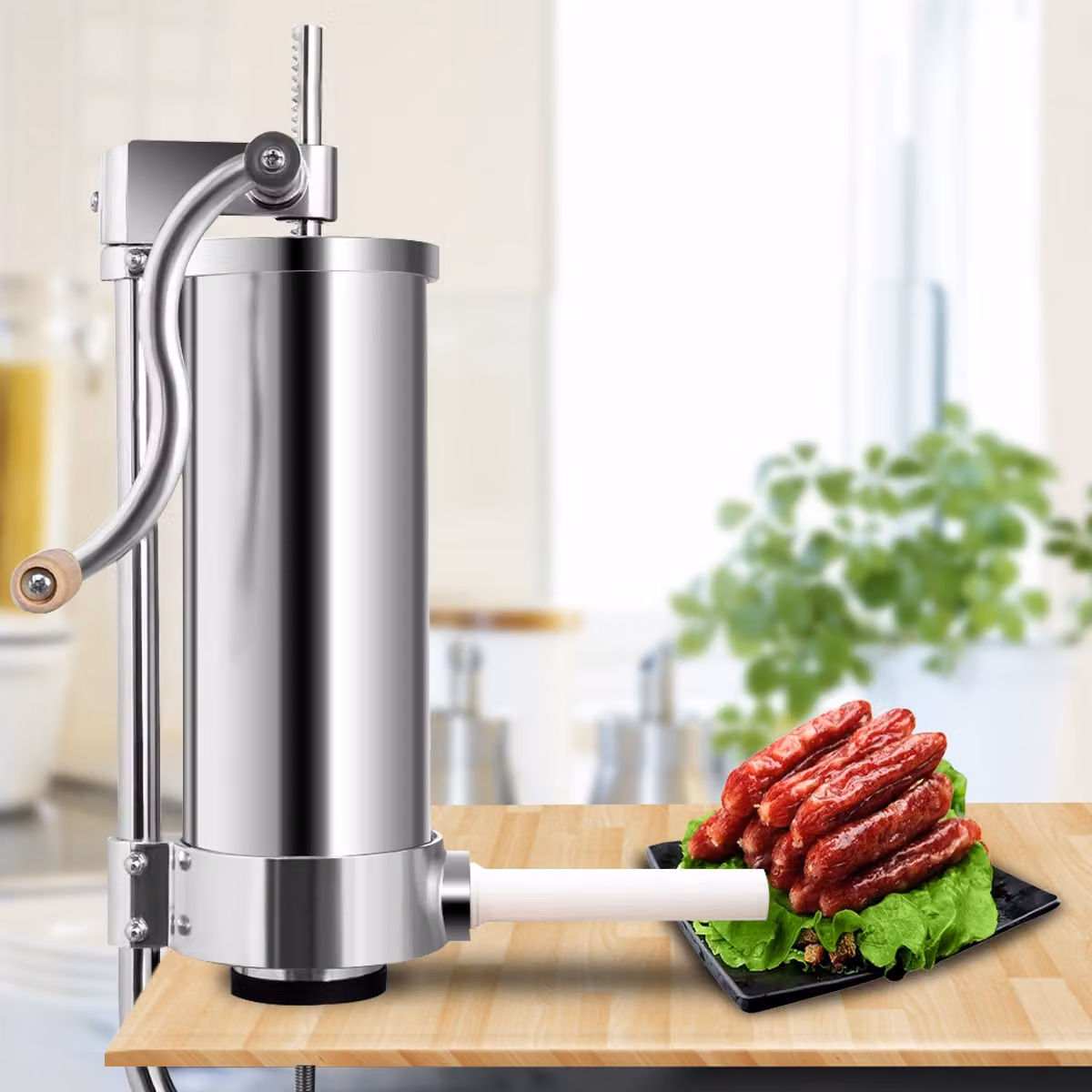 Macchina insaccatrice manuale per salsicce Costway in acciaio inox color argento, capacità 3 kg, con 4 tubi di riempimento