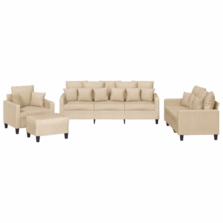 Set Divani 4 pz con Cuscini Crema in Tessuto