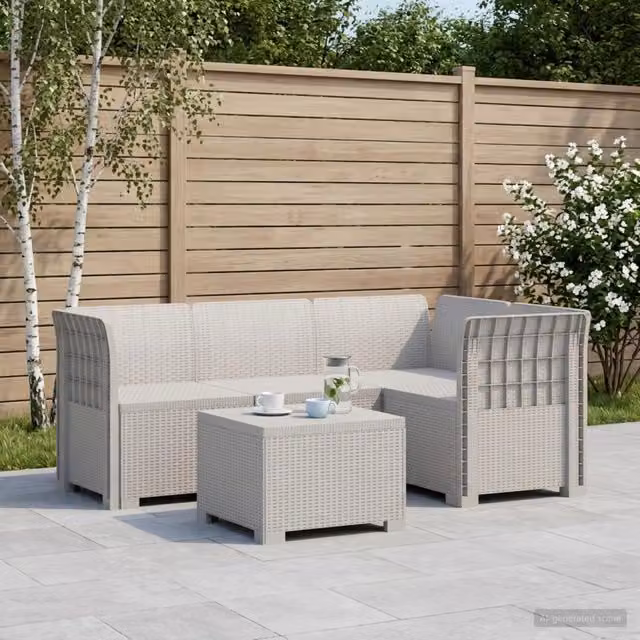 Divano da giardino 4 posti aspetto rattan PP Bianco 3443996