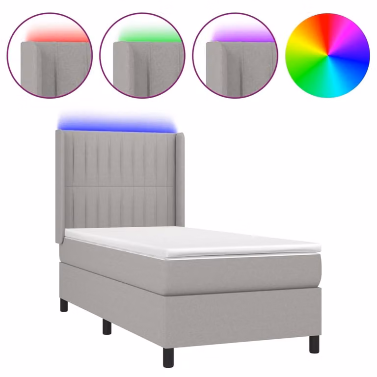 Letto a Molle Materasso e LED Grigio Chiaro 100x200 cm Tessuto