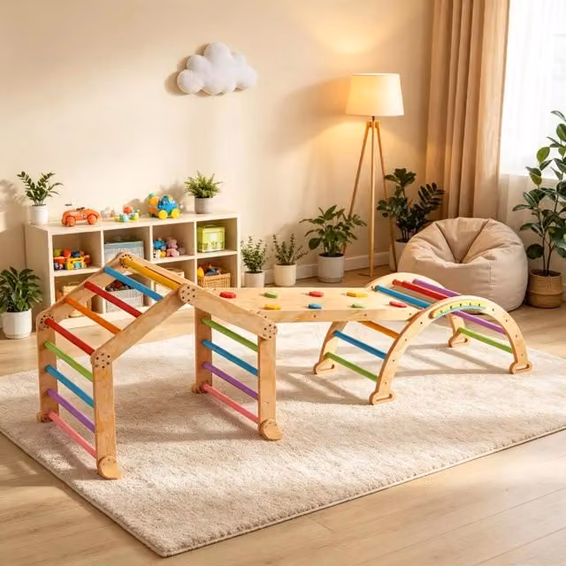 Triangolo da arrampicata per bambini multicolore con rampa reversibile, scivolo e struttura per arrampicata
